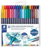 STAEDTLER&reg; 3001 Doppelfasermaler mit Pinselspitze, wasservermalbar, Etui mit 36