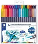 STAEDTLER&reg; 3001 Doppelfasermaler mit Pinselspitze, wasservermalbar, Etui mit 18