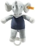 STEIFF 242410 GOTS Eliot Elefant Spieluhr, hellgrau/blau 22 cm