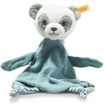 STEIFF 242366 GOTS Paco Panda Schmusetuch, grau/wei&szlig;/petrol 30 cm