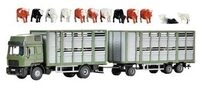 KIBRI 12248 H0 Viehtransporter mit Anh&auml;nger und 12 K&uuml;hen