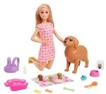 MATTEL HCK75 Barbie Puppe (blond) mit Hund & Welpen, Set inkl. Zubeh&ouml;r