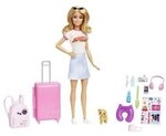 MATTEL HJY18 Barbie Reise-Puppe (blond), Anziehpuppe mit Hund & Urlaubs-Zubeh&ouml;r