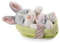 NICI 48706 Kuscheltier Hase grau 12cm schlafend im gr&uuml;nen K&ouml;rbchen