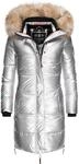 Langer Winter Steppmantel mit Kunstfellkapuze "Halina" Silber M