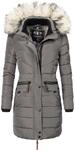 Langer Winter Steppmantel mit Kunstfellkapuze "Paula" Grau L