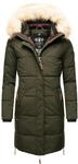 Langer Winter Steppmantel mit Kunstfellkapuze "Halina" Olive XXL