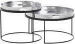 Couchtisch 2er Set Silber / Schwarz Metall Hammerschlag Satztisch Rund