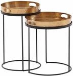 Beistelltisch 2er Set Gold / Schwarz Metall Hammerschlag Satztisch Rund
