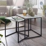 Design Beistelltisch 2er Set Marmor Optik Wei&szlig;