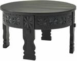 Design Couchtisch 60x36x60 cm Mango Massivholz Sofatisch Rund Schwarz