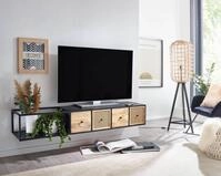 Lowboard H&auml;ngend Mango Massivholz / Metall 150x25x35 cm TV-Schrank Schwarz