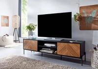 Lowboard Holz Schwarz / Eiche-Dekor 163x45x40 cm TV-Kommode mit zwei T&uuml;ren
