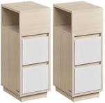 Schmaler Nachttisch 2er Set mit Schubladen naturbeige-wolkenwei&szlig;