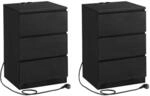 Nachttisch 2er Set 2 USB-Anschl&uuml;sse modern ebenholzschwarz