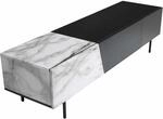 Lowboard Schwarz mit Marmor-Dekor in Wei&szlig; 150x40x40 cm TV-Kommode Modern