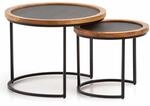 Couchtisch 2er Set Mango Massivholz / Steinoptik Wohnzimmertisch Rund