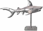 Dekofigur Hai Aluminium Silber Maritim 70 cm mit Sockel