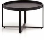 Couchtisch 60x60x35 cm Mango Massivholz / Metall Schwarz Sofatisch Rund