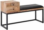 Sitzbank Ziegenleder / Massivholz Bank 100x60x35 cm im Retro Stil