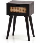 Nachtkonsole Mango Massivholz / Rattan 40x60x30 cm Nachttisch Schwarz