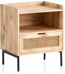 Nachtkonsole Mango Massivholz / Rattan 50x60x40 cm Nachttisch Braun