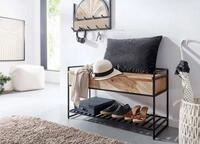 Sitzbank mit Stauraum 90x52x38 cm Mango Massivholz / Metall Flurbank Braun