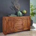 Sideboard Massivholz Sheesham Kommode 118 cm 3 Schubladen 2 T&uuml;ren Design Highboard