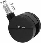 5er Set Rollen f&uuml;r B&uuml;rostuhl Schwarz Stift 11mm/Durchmesser 60mm Weichbodenrollen
