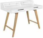 Schreibtisch 110 x 85 x 60 cm MDF-Holz skandinavisch wei&szlig; matt Arbeitstisch
