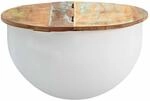 Couchtisch Mango 60x34x60 cm Massivholz Metall Tisch Wei&szlig; Industrial Rund