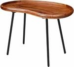 Couchtisch WL5.669 71x51x40 cm Sheesham massiv Sofatisch Nierenform mit Metallbeinen
