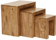 3er Set Satztisch MUMBAI Massiv-Holz Akazie Wohnzimmer-Tisch Landhaus-Stil