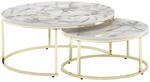 Couchtisch 2er Set Wei&szlig; Gold Marmor Optik Sofatisch Rund Modern