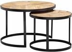 Couchtisch 2er Set Massivholz / Metall Wohnzimmertisch Industrial Rund