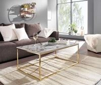 Couchtisch 100x60x40 cm mit Marmor Optik Wei&szlig; / Gold