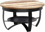Couchtisch 60x34x60 cm Mango Massivholz / Metall Industrial Schwarz Rund