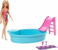 BARBIE GHL91, MATTEL GHL91 Barbie Pool Spielset mit Puppe (blond)