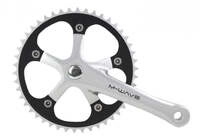 M-WAVE Kurbelgarnitur f&uuml;r Single Speed Alu poliert 165mm schwarzes Kettenblatt