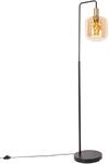 Qazqa Design Stehleuchte, Stehlampe - Zuzanna - Messing, Gold mit Bernsteinglas,