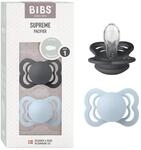 BIBS Supreme Schnuller, 0-6 Monate, 2er-Pack, Iron/Baby Blue | Symmetrischer Sauger 