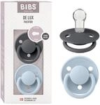 BIBS De Lux Schnuller, 0+ Monate, 2er-Pack, Runder Sauger, Iron/Baby Blue | Silikon 