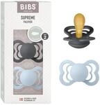 BIBS Supreme Schnuller, 6-18 Monate, 2er-Pack, Iron/Baby Blue | Symmetrischer Sauger