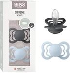 BIBS Supreme Schnuller, 6-18 Monate, 2er-Pack, Iron/Baby Blue | Symmetrischer Sauger