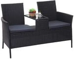 Mendler Poly-Rattan Sitzbank mit Tisch HWC-E24, Gartenbank Sitzgruppe Gartensofa,