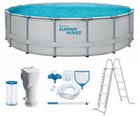 Summer Waves Frame Pool | Rund 549x132 cm Grau | Aufstellpool Set | Gartenpool &