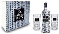 Three Sixty Set Geschenkset - Three Sixty Vodka 1L (37,5% Vol) + 2x Gl&auml;ser eckig