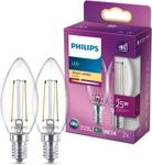 Philips LED Classic E14 Lampe, 25 W, Kerzenform, klar, warmwei&szlig;, Doppelpack