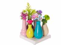 Jinfa Handgefertigte kleine Keramik Deko Blumenvasen Set aus 7 Vasen in bunt