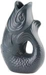 Gift Company Vase Monsieur Carafon S, Dekovase in Fisch-Form, Steingut, Grau, 25 cm,